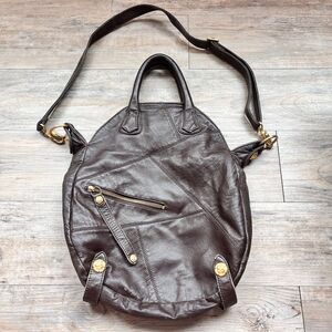 Vintage Rough Roses Brown Leather Handbag Slouchy Boho Shoulder Bag Rustic